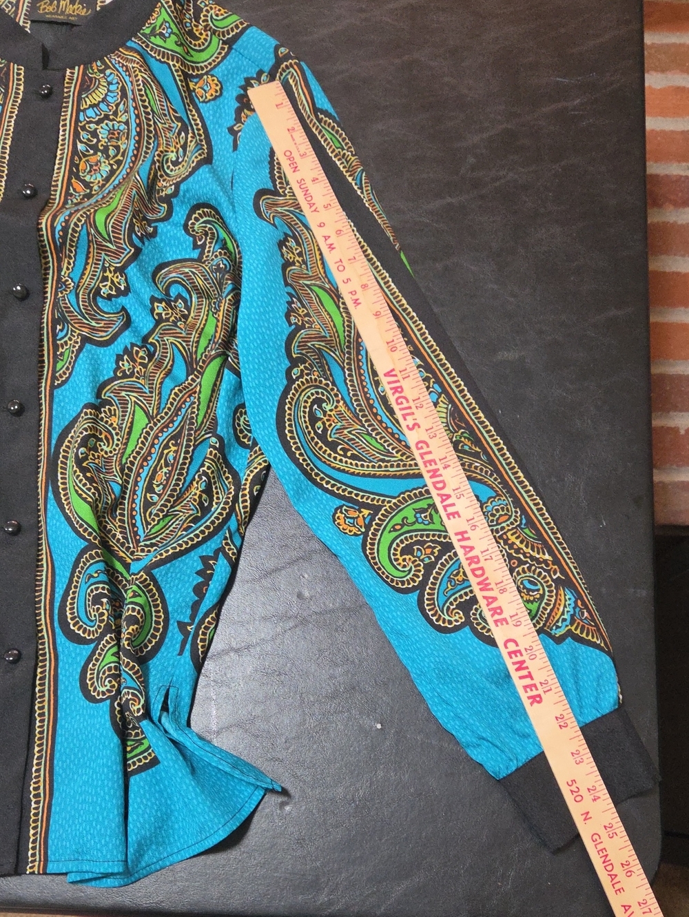 Vintage Bob Mackie Wearable Art Turquoise Paisley Tunic Button Front Top Size L - Picture 8 of 8